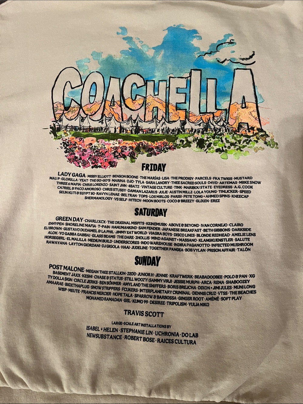 Coachella 2025 Official Festival Hoodie Large Cream Pullover Lineup Merch - Picture 2 of 5